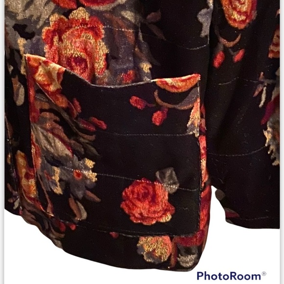 Linea By Louis Dell’ Olio Vintage Black with Bright Floral Velour Button Blazer - Picture 6 of 8